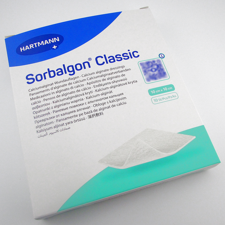 Повязка Сорбалгон Классик (Sorbalgon Classic) 10х10см, из волокон кальция-альгината для экссудирующих и кровоточащих ран, 999013