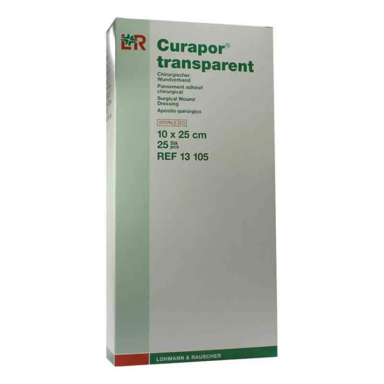Повязка Curapor Transparent послеоперационная прозрачная влагозащитная для ран 10х25см 25шт, 13105