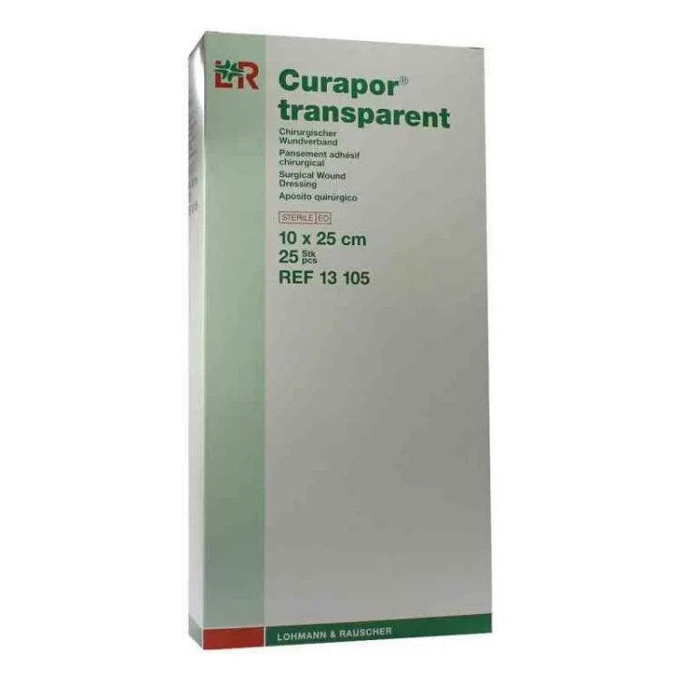 Повязка Curapor Transparent послеоперационная прозрачная влагозащитная для ран 10х25см 25шт, 13105