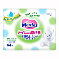 Merries Flushable Детские влажные салфетки, которые можно выбрасывать в туалет 64шт в уп. (смен)