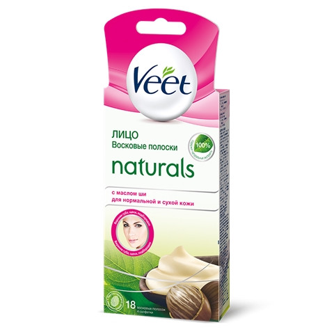 Полоски для лица Veet Naturals / Вит восковые, с маслом ши, делают кожу гладкой, удаляют все волоски, 18 шт