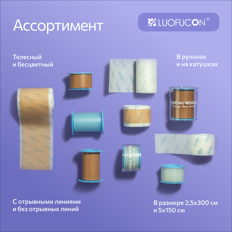 Пластырь силиконовый Luofucon (Луофукон) для надёжной и бережной фиксации, бесцветный, на катушке