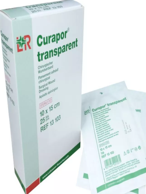 Повязка Курапор (Curapor Transparent) послеоперационная прозрачная влагозащитная для ран 10х15см 25шт, 13103