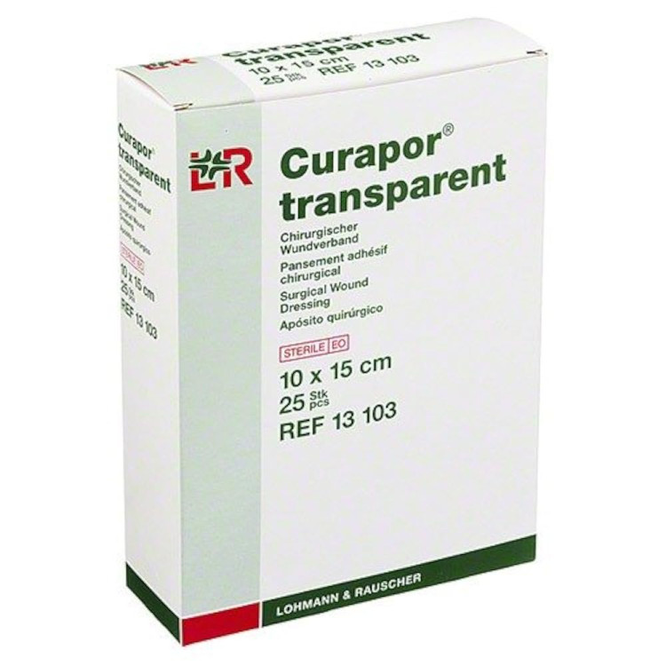 Повязка Курапор (Curapor Transparent) послеоперационная прозрачная влагозащитная для ран 10х15см 25шт, 13103