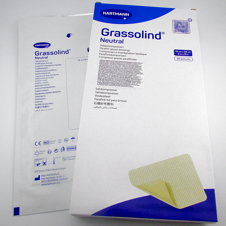 Повязка Grassolind Neutral (Гразолинд Нейтральный) мазевая без фармпрепаратов для ран, стерильная, 10х20см, 30шт., 499336