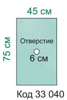 Простыня операционная Raucodrape 2-х слойная с вырезом диаметром 6см, 45х75 см, 33040