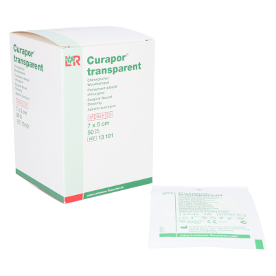 Повязка Curapor Transparent послеоперационная прозрачная влагозащитная для ран 7х5см, 50шт, 13101