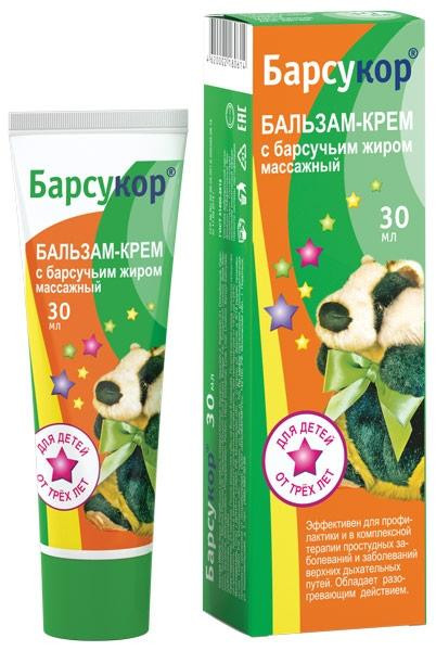Бальзам-крем массажный для детей Барсукор, с барсучьим жиром, согревающий эффект, при сухости и раздражении кожи, 30 мл