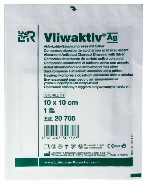 Повязка впитывающая Фливактив (Vliwaktiv) +Ag, компресс, для инфицированных и гнойных ран  , 10х10см, 20705