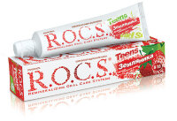Паста зубная Рокс / Rocs Teens со вкусом земляники, от 8 до 18 лет, очищает налет, предупреждает кариес, 74г