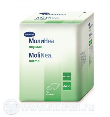 Пеленки впитывающие MoliNea normal / МолиНеа Нормал, одноразовые, защита белья, целлюлоза, размер 60x60см, 30шт, 161330