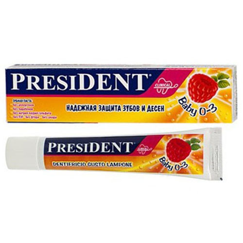 Паста - гель для детей Президент / President Baby от 0 - 3 лет, со вкусом малины, укрепляет эмаль, объем 30мл