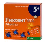 Пиковит плюс жевательный, нормализует окислительно-восстановительные реакции, восполняет дефицит витаминов, 27шт