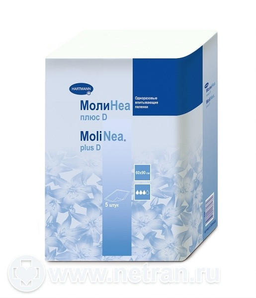Пеленки MoliNea plus D (МолиНеа плюс Д) впитывающие для защиты белья, размер 60х90см, 5шт, 809448