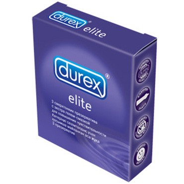 Презервативы ультратонкие Дюрекс / Durex Elite, гладкие, в силиконовой смазке, с накопителем, упаковка 3 шт