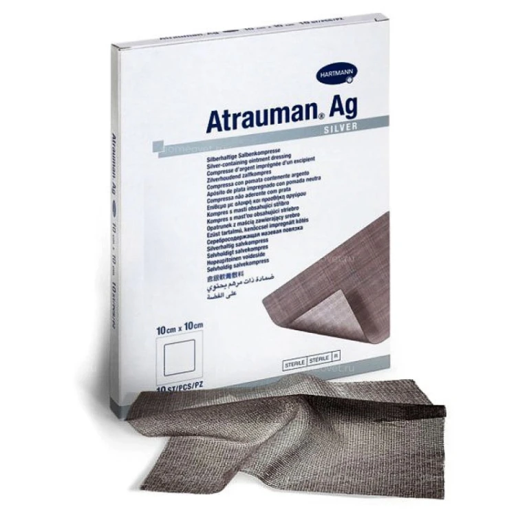 Повязка Atrauman AG (Атрауман АГ) с серебром мазевая антибактериальная, 10х10см, 499573 (499603)
