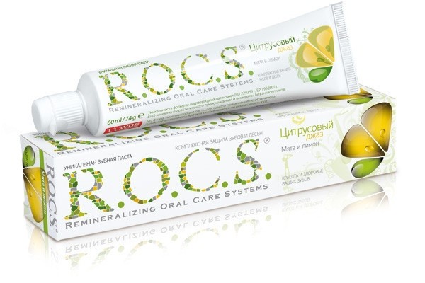 Паста зубная Рокс / Rocs цитрусовый джаз, cо вкусом лимона и мяты, осветляет эмаль, освежает, укрепляет, 74г