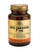 Бета-каротин Solgar источник витамина А, для иммунитета в период эпидемий, при повышенных нагрузках, 7мг, 60шт