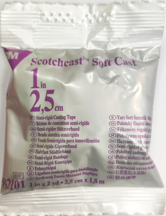 Бинт полужесткий Softcast (Софткаст) 3М иммобилизирующий полимерный, бесцветный 2.5см х 1.8м, 82101