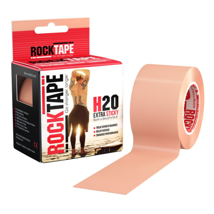 Кинезио Тейп RockTape H20 с клеевой основой повышенной водостойкости облегчает боль и ускоряет восстановление, 5см×5м