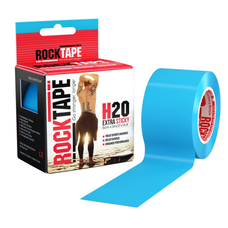 Кинезио Тейп RockTape H20 с клеевой основой повышенной водостойкости облегчает боль и ускоряет восстановление, 5см×5м