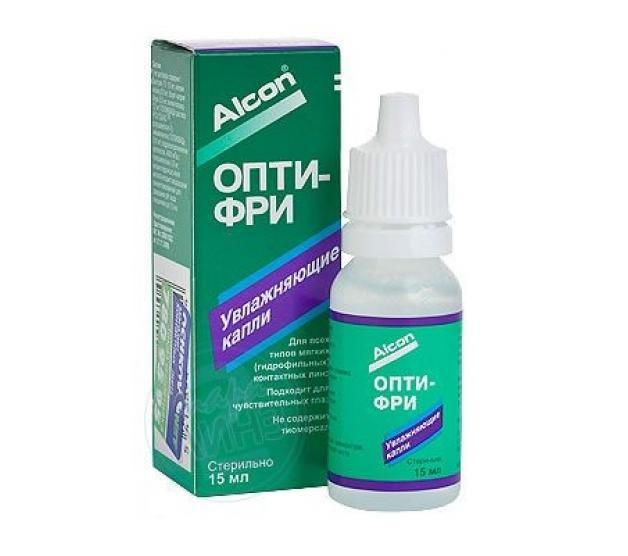 Капли увлажняющие Опти-фри, облегчают раздражение и дискомфорт, увлажняют линзы, удаляют посторонние частицы, 15 мл