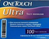 Тест-полоски OneTouch Ultra, для определения количества глюкозы в крови, используется с прибором OneTouch Ultra, 100шт.