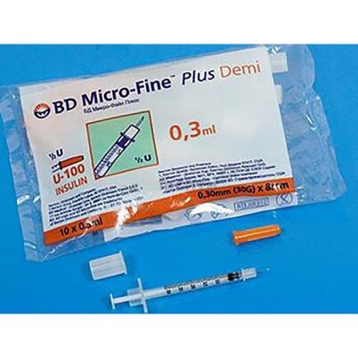 Шприц BD Micro-Fine Plus Demi (Микро-Файн Плюс Инсул Деми)) инсулиновый 0.3мл U100 0.3х8мм, 10шт, 320829