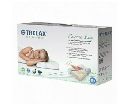 Подушка Trelax Respecta Baby П35 ортопедическая детская (старше 3-х лет) под голову с эффектом памяти, 27х38х8(6)см