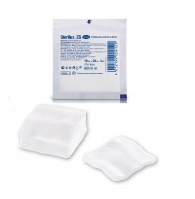Салфетки марлевые Sterilux ES стерильные для ран, 17 нитей на см2, сложены в 8 слоев, 5х5 см, 20шт в уп., 232183