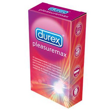 Презервативы с кольцами и пупырышками Дюрекс / Durex Pleasuremax, в силиконовой смазке с накопителем, 12шт