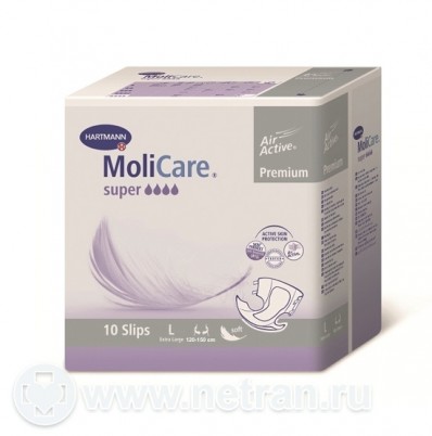 Подгузники для взрослых MoliCare Premium super soft, впитываемость 4 капли, объем бедер 120 - 150см, L, 2 штуки, 169375