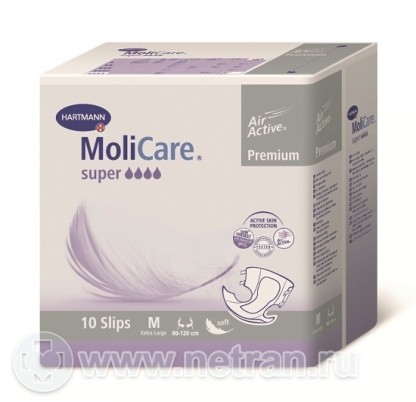 Подгузники для взрослых MoliCare Premium super soft, впитываемость 4 капли, объем бедер 90 - 120см, М, 2 штуки, 169275