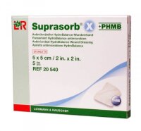 Повязка Suprasorb X с PHMB Супрасорб антимикробная для поддержания гидробаланса раны, 5х5см, 5шт, 20540