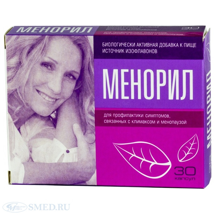 Менорил применяется для профилактики симптомов, связанных с климаксом и менопаузой, 350мг, 30шт