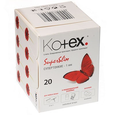 Прокладки ежедневные Контекс / Kotex SuperSlim тонкие, впитывает, универсальная форма с гибкими краями, 20шт