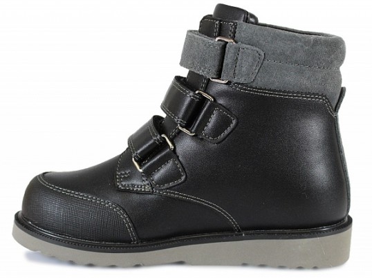 Ботинки для мальчиков Сурсил-Орто ортопедические демисезонные кожаные с нескользящей подошвой, черные с серым, 23-288