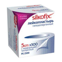 Пластырь фиксирующий Silkofix / Силкофикс медицинский, на полимерной основе, водоотталкивающий, 5 х 500 см, 202728