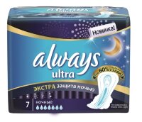 Прокладки гигиенические Always, Ultra Night Deo, экстра защита, ночные, ультратонкие, ароматизированные, 7шт