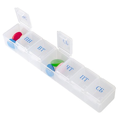 Контейнер с крышкой для хранения лекарств, 7 ячеек, из полипропилена, габариты 7 х 3 х 3 см, цвет прозрачный, 68056