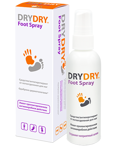 Спрей для ног от обильного потовыделения Dry Dry Foot Spray, обладает охлаждающим эффектом, универсальный, объем 100мл