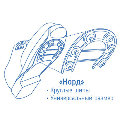 Ледоступы Barry Норд антискользители резиновые с двумя петлями и пятью круглыми шипами из стали, размер универсальный