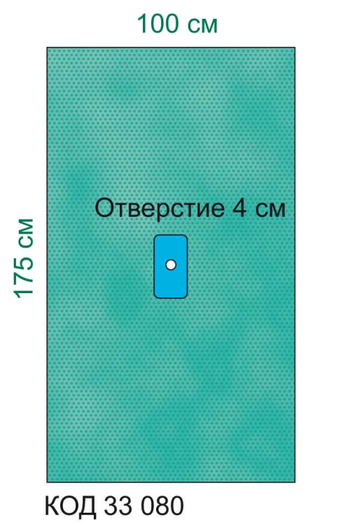 Простыня Raucodrape для операции на кисти или стопе с вырезом 4см с манжетой по центру, 100х175см, 33080