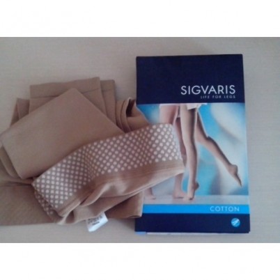 Чулок компрессионный Sigvaris cotton (Сигварис хлопок) 3-го класса с застежкой на талии, мысок открытый, женский, телесный CM3-CH