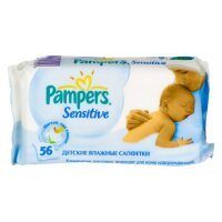Салфетки влажные детские Памперс Сентесив, очищают кожу, без спирта и мыла, увлажнение и защита, сменный блок 56 штук