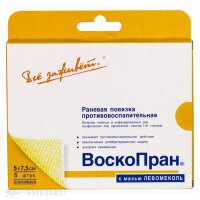 Повязка Воскопран с Левомеколем 5х7.5см 5шт мазевая сетчатая стерильная противовоспалительная