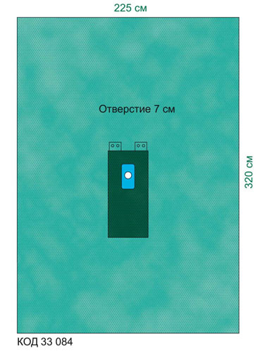 Простыня Raucodrape Plus для операций на конечностях с вырезом с манжетой и фиксаторами трубок, 225х320см, 33084