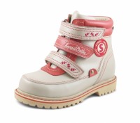 Ботинки Сурсил-Орто детские ортопедические зимние из кожи и меха белые с розовым, р. 20-28, A45-015