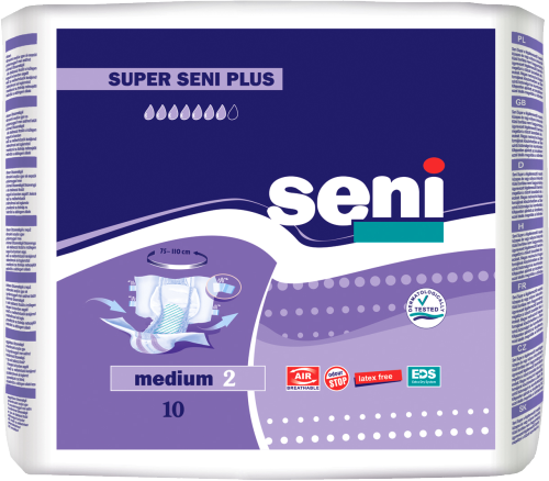 Подгузники Сени Супер Плюс / Seni Super Plus для взрослых, дышащие, размер Large, обхват 100-150 см, 10 шт.