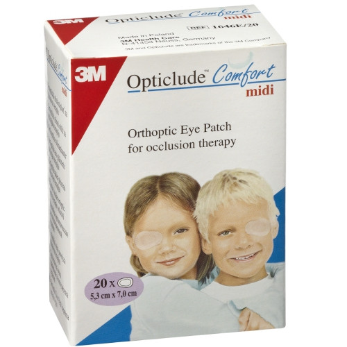 Повязка Opticlude Comfort глазная, клеящаяся, для у детей косоглазия и амблиопии, 5,3 × 7,0 см, 20 шт, 1646EMidi
